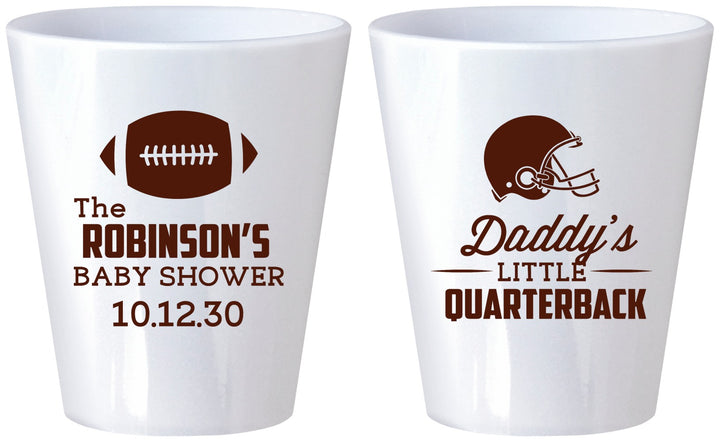Custom Baby Shower Plastic Shot Glasses - Football Little Quarterback | 90138