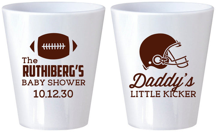 Custom Baby Shower Plastic Shot Glasses - Football Little Kicker | 90139