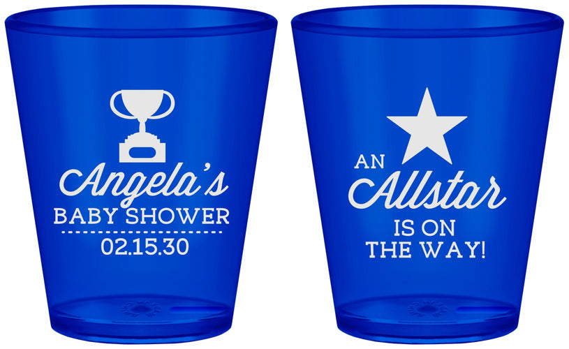 Custom Baby Shower Plastic Shot Glasses - Allstar On The Way | 90140