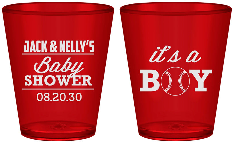 Custom Baby Shower Plastic Shot Glasses - Baseball Its A Boy | 90143