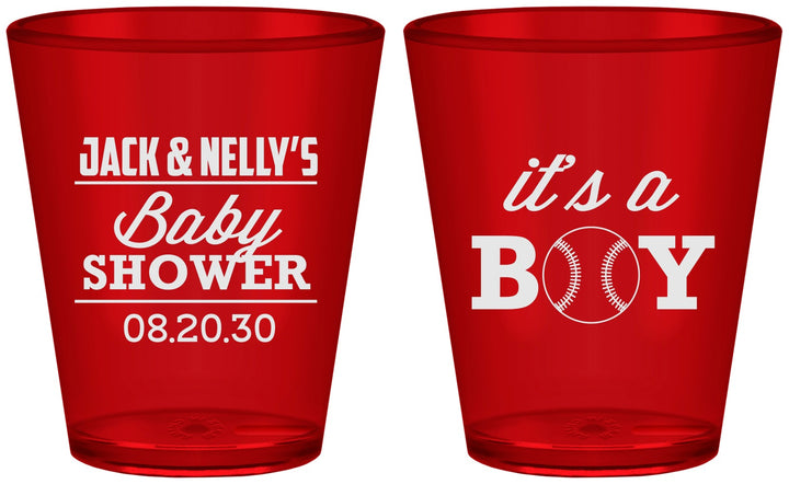 Custom Baby Shower Plastic Shot Glasses - Baseball Its A Boy | 90143