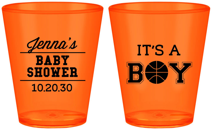 Custom Baby Shower Plastic Shot Glasses - Basketball Its A Boy | 90144