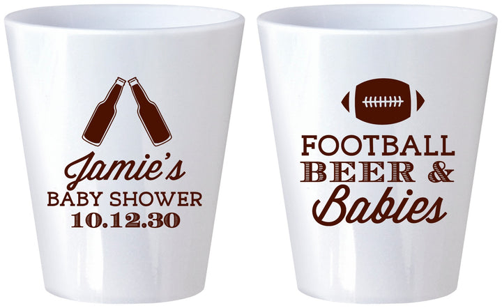 Custom Baby Shower Plastic Shot Glasses - Football Beer Babies | 90147