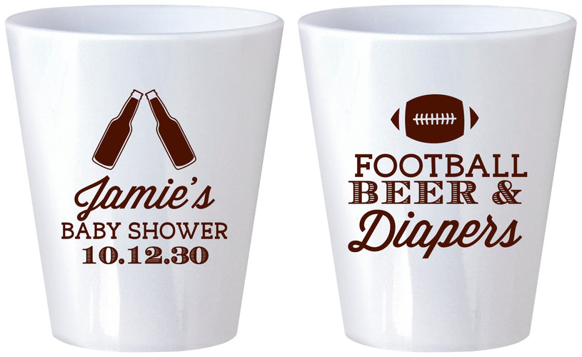 Custom Baby Shower Plastic Shot Glasses - Football Beer Diapers | 90148