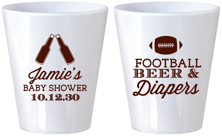 Custom Baby Shower Plastic Shot Glasses - Football Beer Diapers | 90148