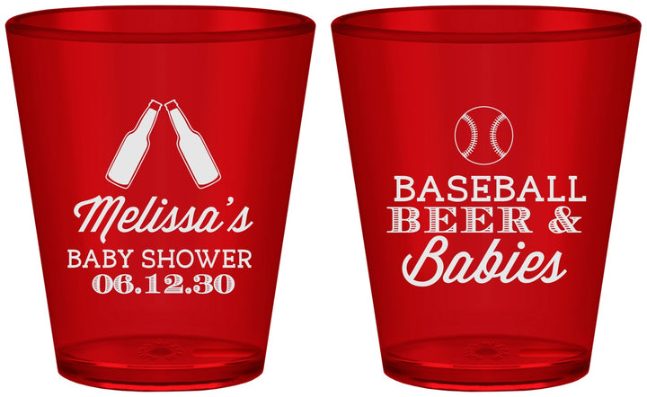 Custom Baby Shower Plastic Shot Glasses - Baseball Beer Diapers | 90149
