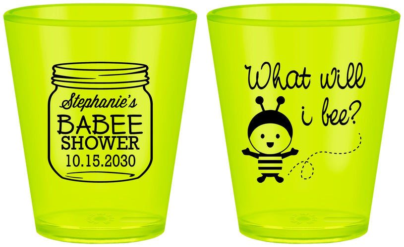 Custom Baby Shower Plastic Shot Glasses - What Will I Bee | 90156