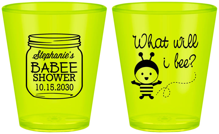 Custom Baby Shower Plastic Shot Glasses - What Will I Bee | 90156