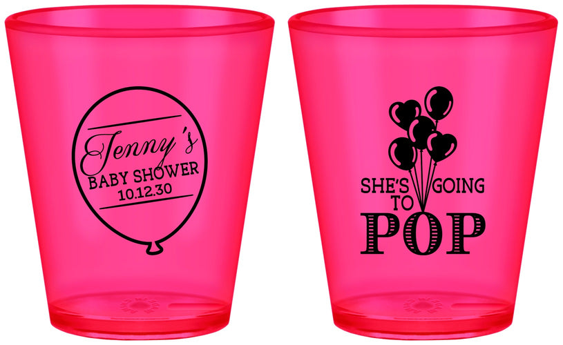 Custom Baby Shower Plastic Shot Glasses - Shes Going To Pop | 90160