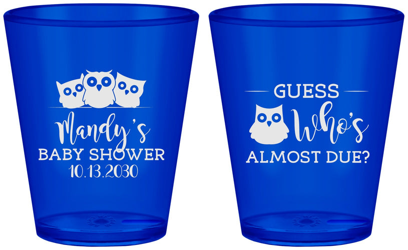 Custom Baby Shower Plastic Shot Glasses - Owl Whos Almost Due | 90170