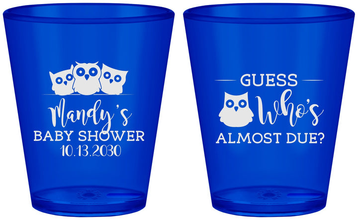 Custom Baby Shower Plastic Shot Glasses - Owl Whos Almost Due | 90170