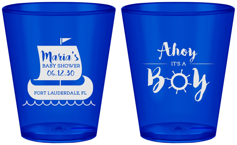 Custom Baby Shower Plastic Shot Glasses - Ahoy It’s A Boy | 90177