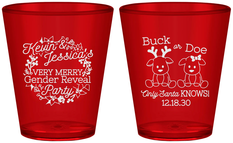 Custom Baby Shower Plastic Shot Glasses - Christmas Gender Reveal | 90193