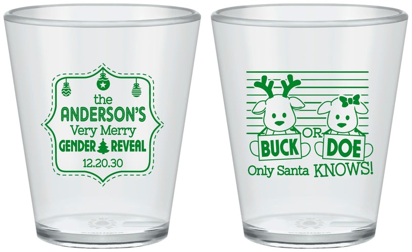 Custom Baby Shower Plastic Shot Glasses - Christmas Gender Reveal | 90194