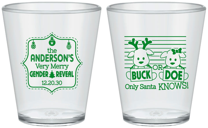 Custom Baby Shower Plastic Shot Glasses - Christmas Gender Reveal | 90194