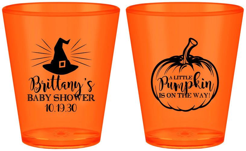 Custom Baby Shower Plastic Shot Glasses - Little Pumpkin Halloween | 90196