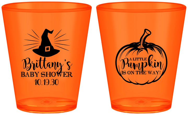 Custom Baby Shower Plastic Shot Glasses - Little Pumpkin Halloween | 90196