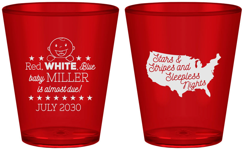 Custom Baby Shower Plastic Shot Glasses - Red White Blue | 90197