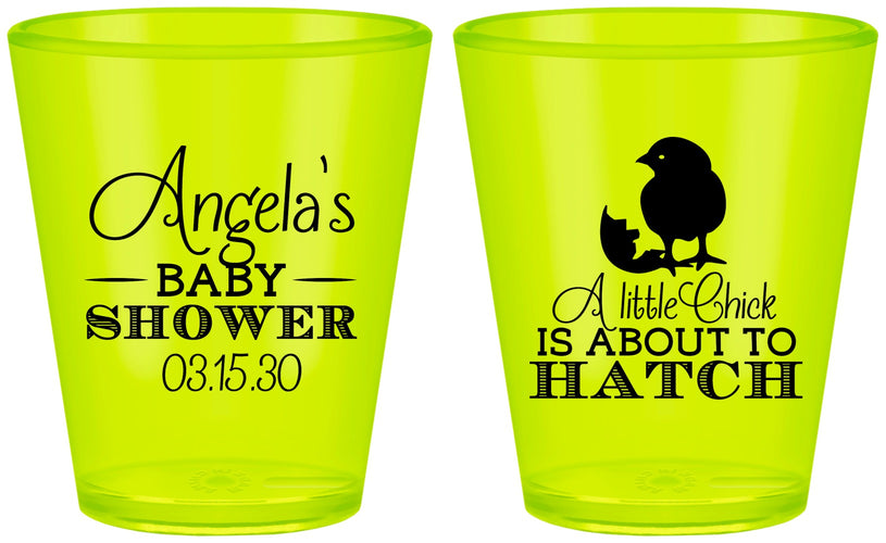 Custom Baby Shower Plastic Shot Glasses - Chick About To Hatch | 90199