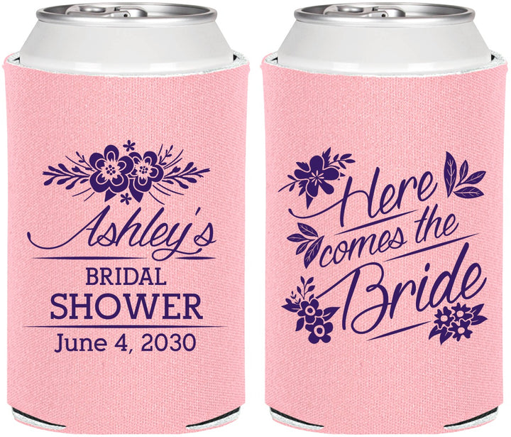 Personalized Bridal Shower Can Coolers - Here Comes The Bride | 100000