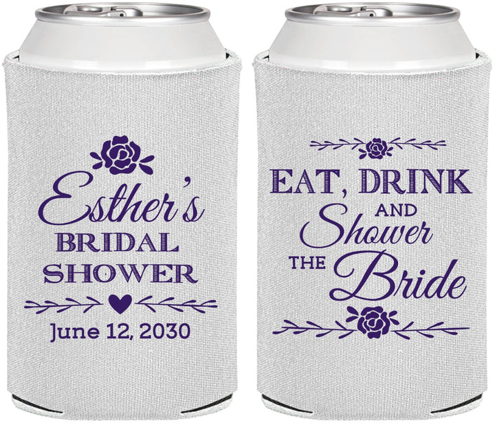 Personalized Bridal Shower Can Coolers - Eat Drink Shower Bride | 100002