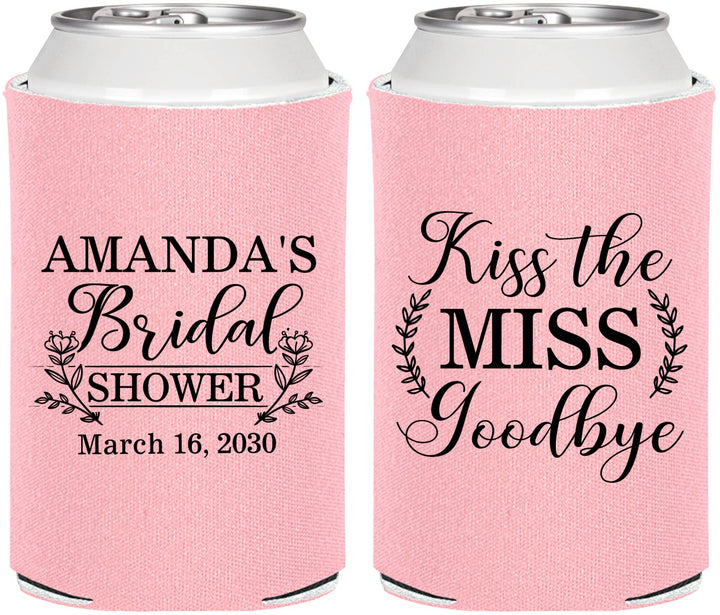 Personalized Bridal Shower Can Coolers - Kiss The Miss Goodbye | 100017