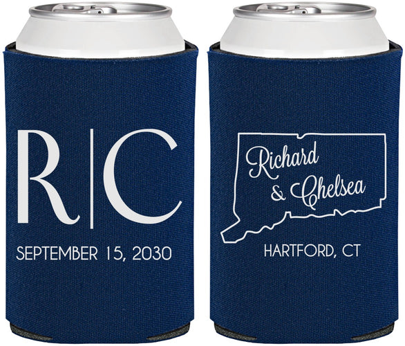 Personalized Wedding Can Coolers - Connecticut | 106