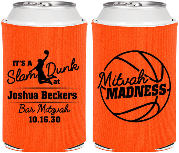 Personalized Bar Mitzvah Can Coolers - 13th Birthday Basketball | 110000