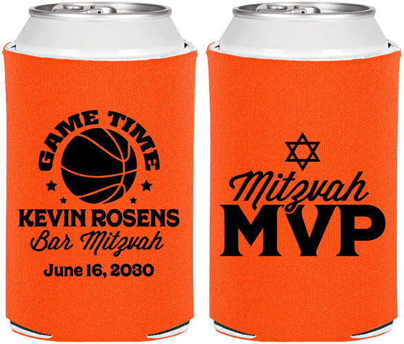 Personalized Bar Mitzvah Can Coolers - 13th Birthday Basketball | 110001