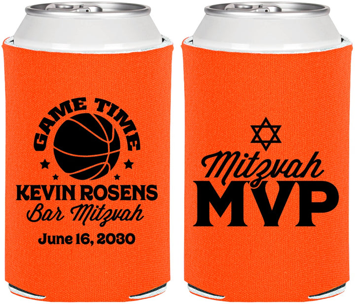 Personalized Bar Mitzvah Can Coolers - 13th Birthday Basketball | 110001