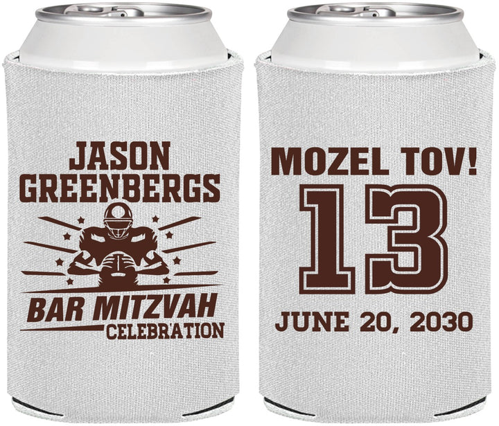 Personalized Bar Mitzvah Can Coolers - 13th Birthday Football | 110002