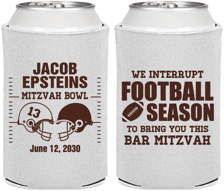 Personalized Bar Mitzvah Can Coolers - 13th Birthday Football | 110003