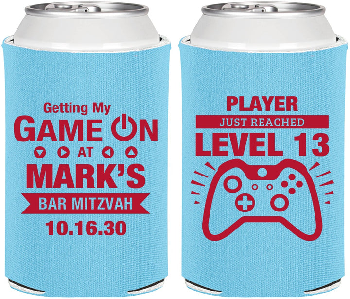 Personalized Bar Mitzvah Can Coolers - 13th Birthday Video Game | 110013