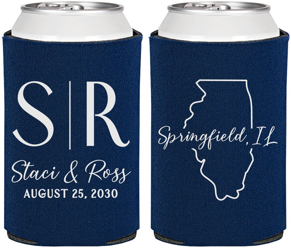 Personalized Wedding Can Coolers - Illinois | 112