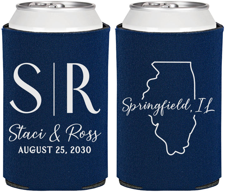 Personalized Wedding Can Coolers - Illinois | 112