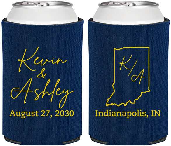 Personalized Wedding Can Coolers - Indiana | 113