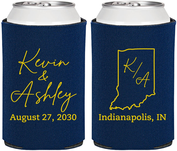 Personalized Wedding Can Coolers - Indiana | 113