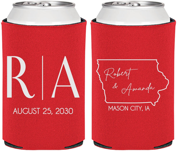 Personalized Wedding Can Coolers - Iowa | 114