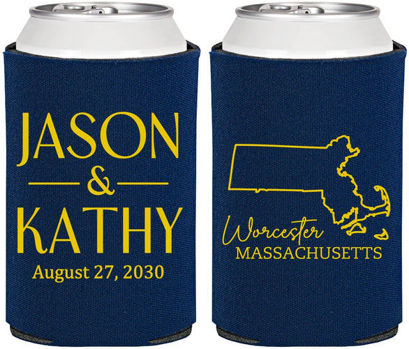Personalized Wedding Can Coolers - Massachusetts | 120