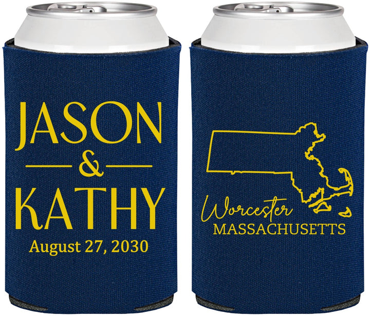 Personalized Wedding Can Coolers - Massachusetts | 120