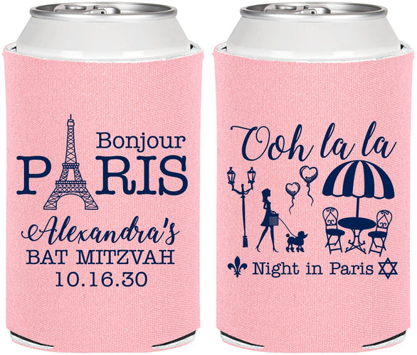 Personalized Bat Mitzvah Can Coolers - 12th Birthday Paris | 120004