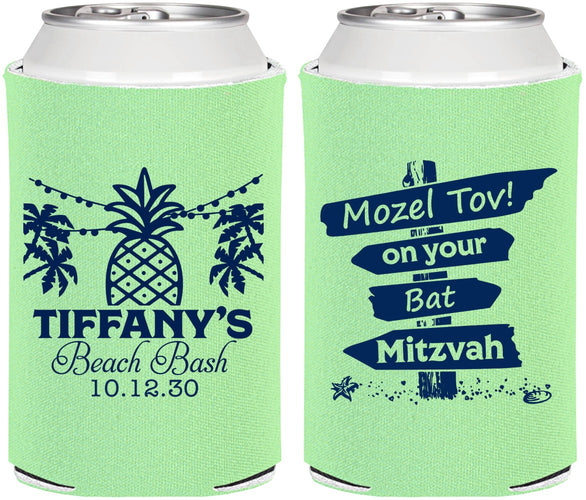 Personalized Bat Mitzvah Can Coolers - 12th Birthday Beach | 120005