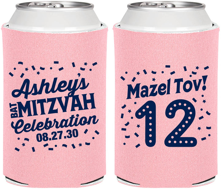 Personalized Bat Mitzvah Can Coolers - 12th Birthday Mazel Tov | 120007