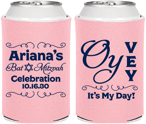 Personalized Bat Mitzvah Can Coolers - 12th Birthday Oy Vey | 120008