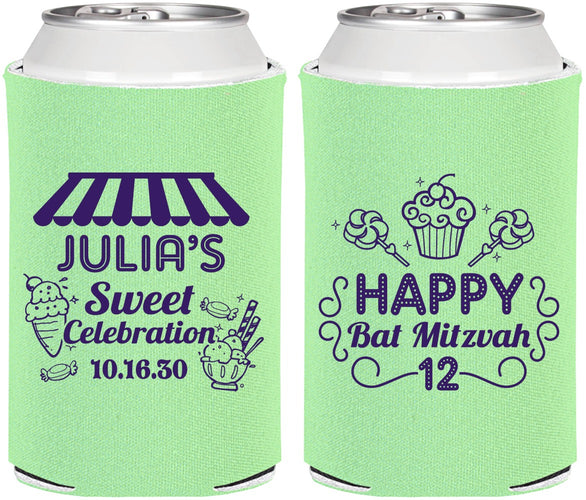Personalized Bat Mitzvah Can Coolers - 12th Birthday Cupcake | 120010