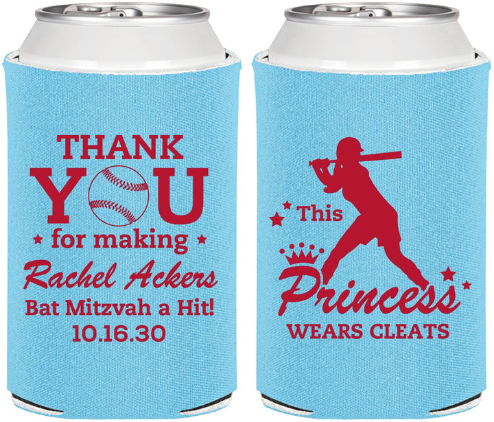 Personalized Bat Mitzvah Can Coolers - 12th Birthday Softball | 120011