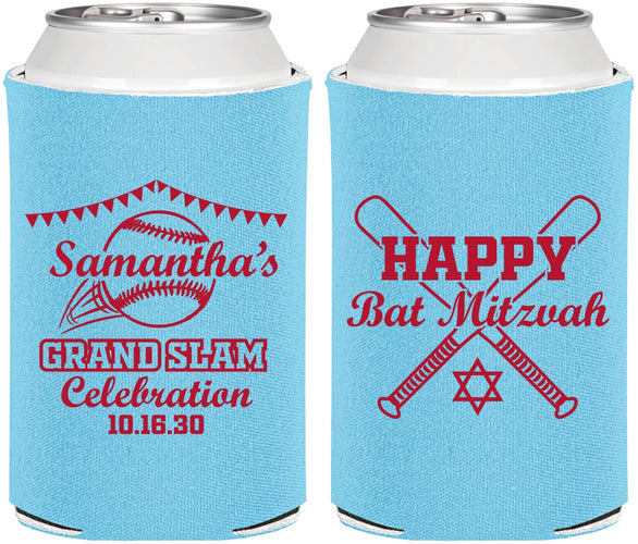 Personalized Bat Mitzvah Can Coolers - 12th Birthday Softball | 120012