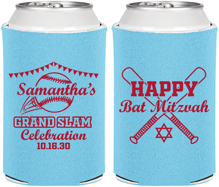 Personalized Bat Mitzvah Can Coolers - 12th Birthday Softball | 120012