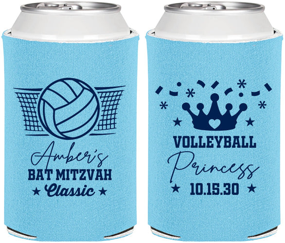 Personalized Bat Mitzvah Can Coolers - 12th Birthday Volleyball | 120015