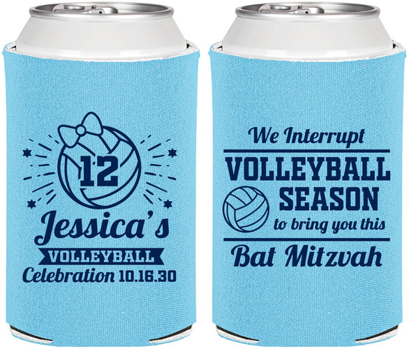 Personalized Bat Mitzvah Can Coolers - 12th Birthday Volleyball | 120016